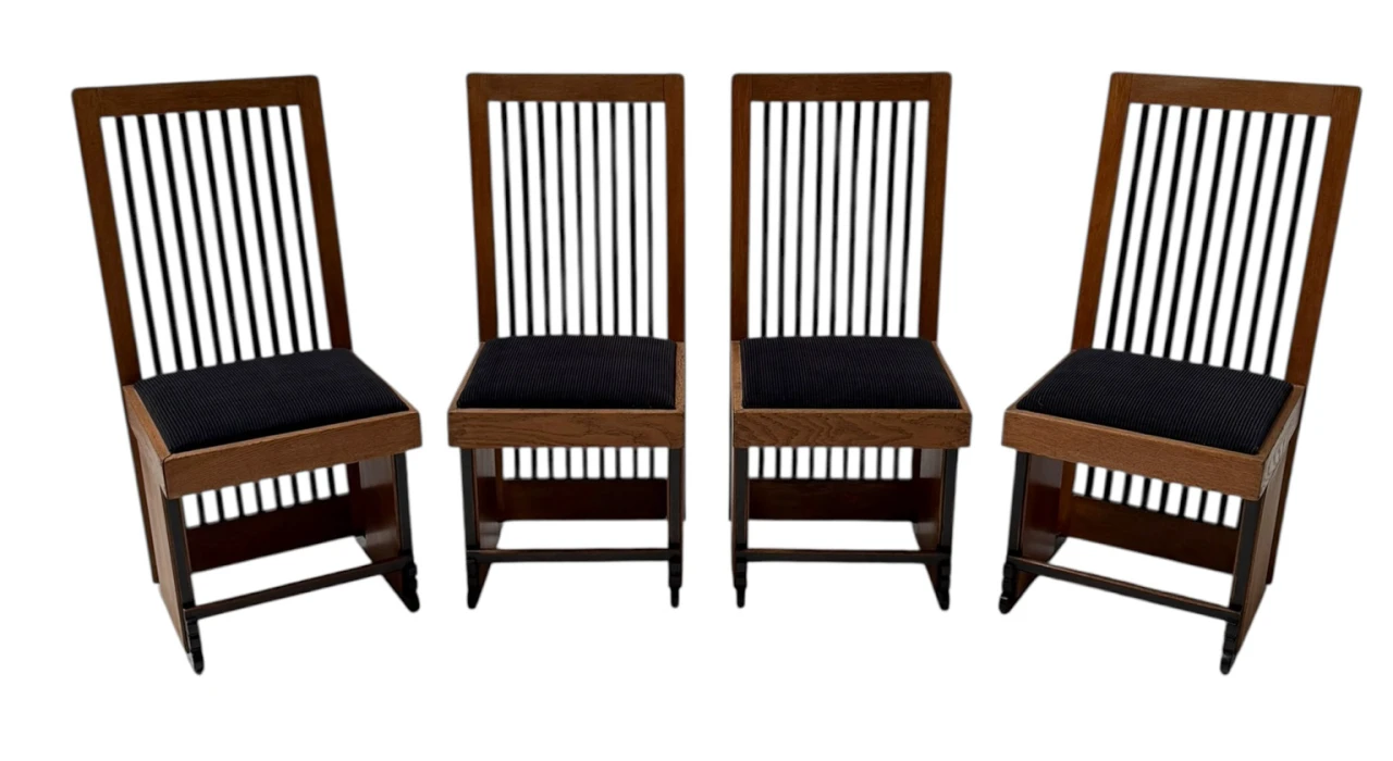 Four Art Deco Modernist High Back Dining Chairs by Architect Caspers, 1920s